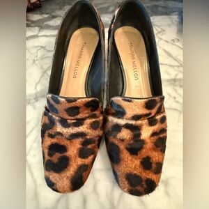 Tamara Mellon Fellini Haircalf Loafer Style Pumps Leopard Size 38.5